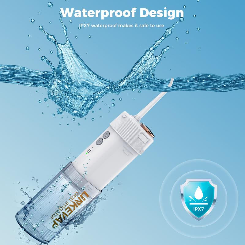 LINKEVAP Mini Water Flosser & Rechargeable Portable Oral Irrigator - Suitable for Travel and Business, Comes with 4 Nozzles & Detachable Water Tank