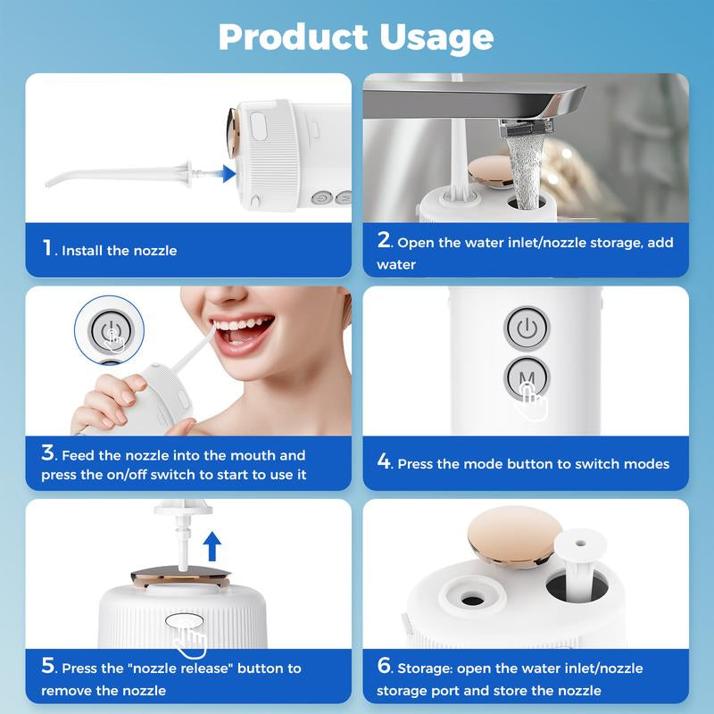 LINKEVAP Mini Water Flosser & Rechargeable Portable Oral Irrigator - Suitable for Travel and Business, Comes with 4 Nozzles & Detachable Water Tank