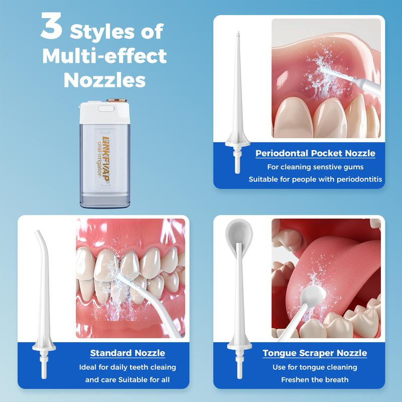 LINKEVAP Mini Water Flosser & Rechargeable Portable Oral Irrigator - Suitable for Travel and Business, Comes with 4 Nozzles & Detachable Water Tank