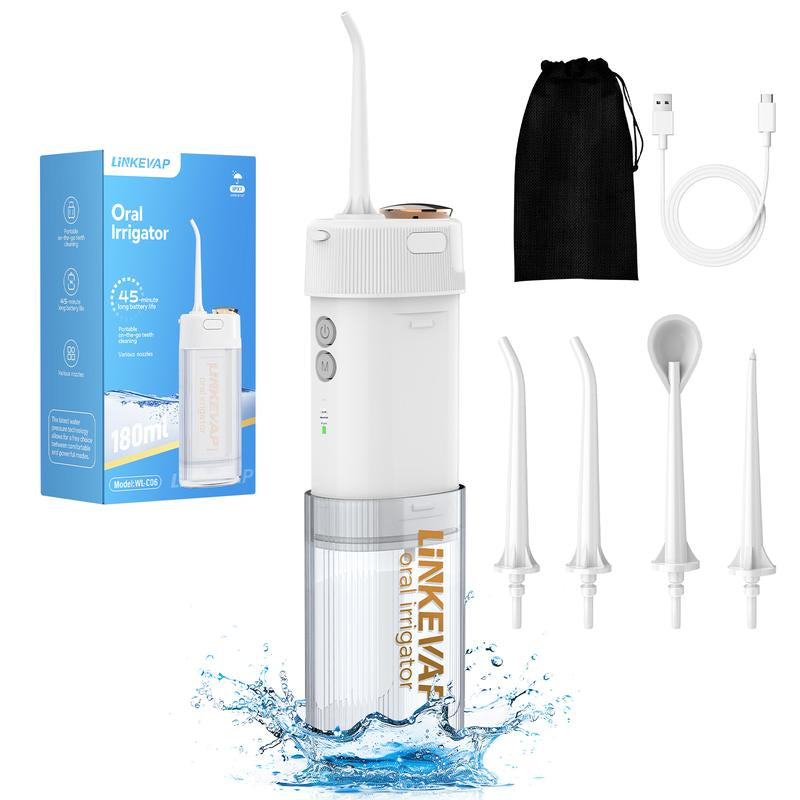 LINKEVAP Mini Water Flosser & Rechargeable Portable Oral Irrigator - Suitable for Travel and Business, Comes with 4 Nozzles & Detachable Water Tank